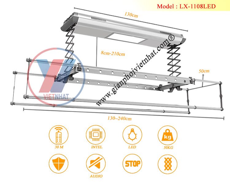 Thông số chính giàn phơi điều khiển